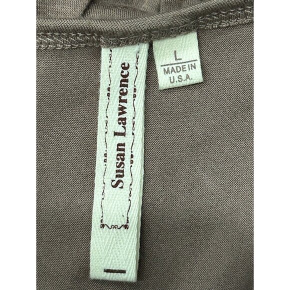 Susan Lawrence Brown Ruched Sleeve Top With Floral Accent Top Size Large - Picture 5 of 8